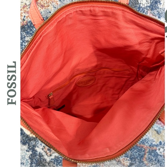 Fossil Chevron Print Canvas Tote Bag | Fold Over Convertible Crossbody Leather - Picture 8 of 10